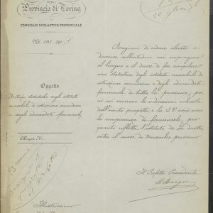 Carteggio con la Prefettura del Consiglio scolastico provinciale di Torino